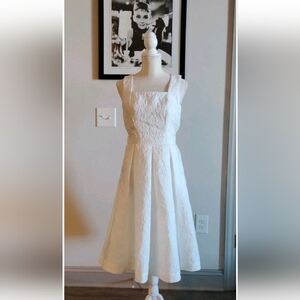 Draper James RSVP Fit & Flare Rose Pattern Off White Dress Pockets Size XS